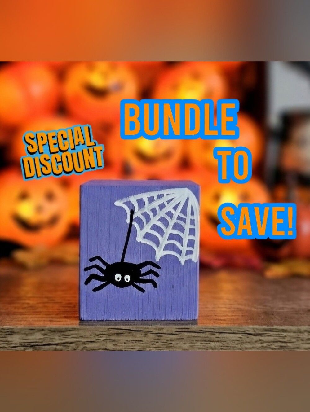 Purple Halloween Spider Block Decor